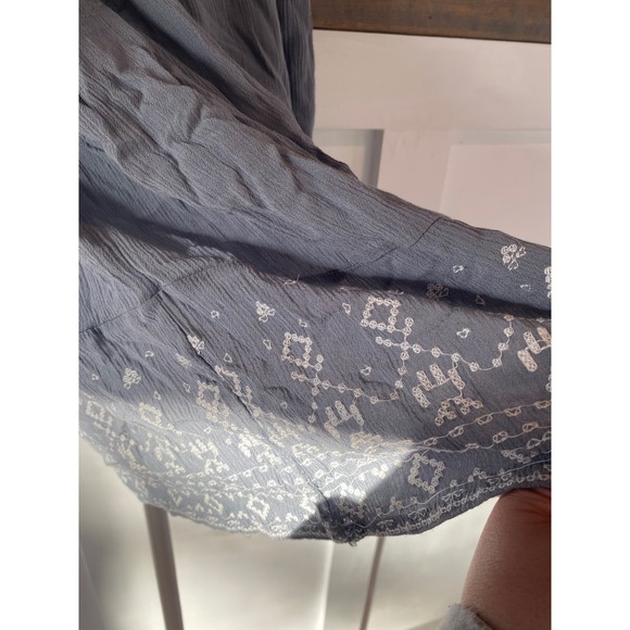 Knox Rose Gray Cold Shoulder Tassel Tie Dress Boho Embroidered Hem Size L - Picture 4 of 7